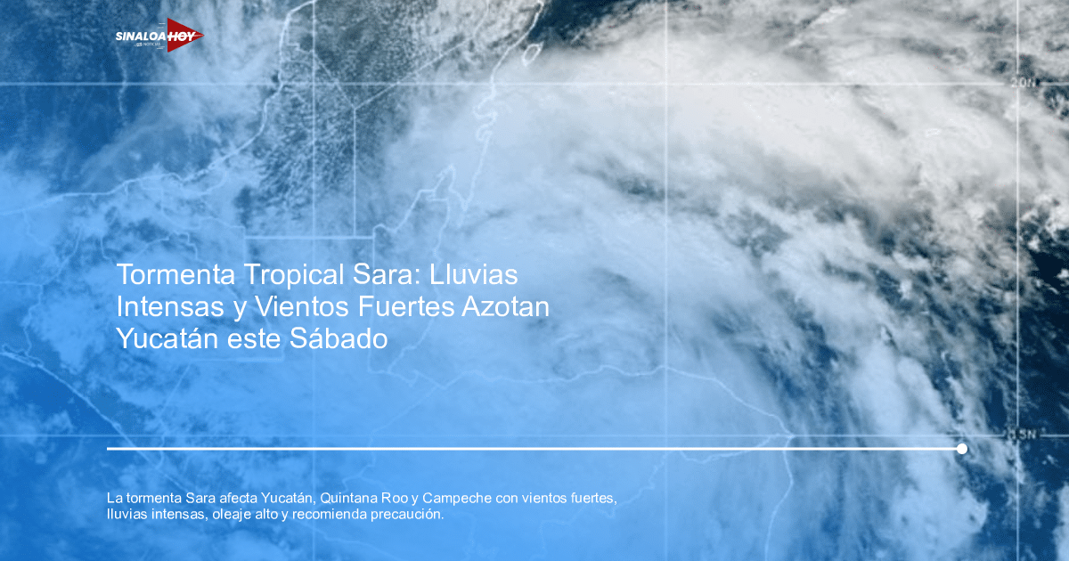 Imagen satelital de la tormenta tropical Sara en el Atlántico, con nubes densas sobre Centroamérica y el Caribe.