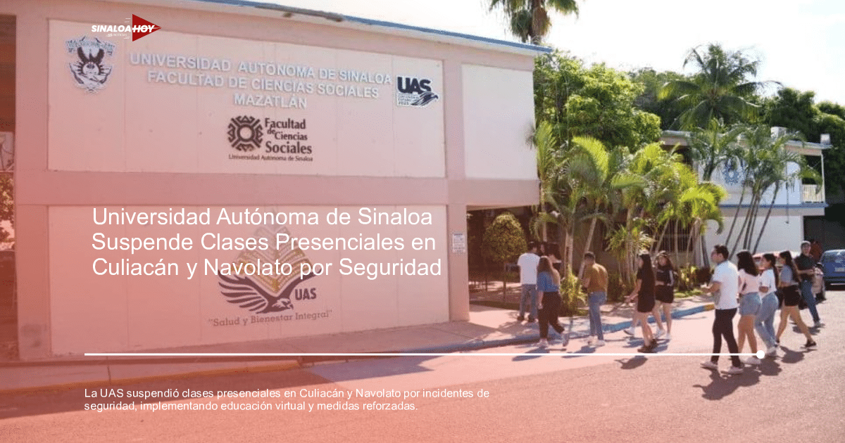 Fachada de la Facultad de Ciencias Sociales de la UAS en Mazatlán con estudiantes caminando y palmeras alrededor.
