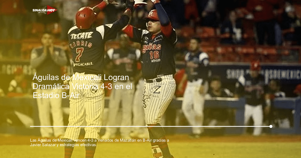 Jugadores de las Águilas de Mexicali celebrando una carrera en el estadio B-Air