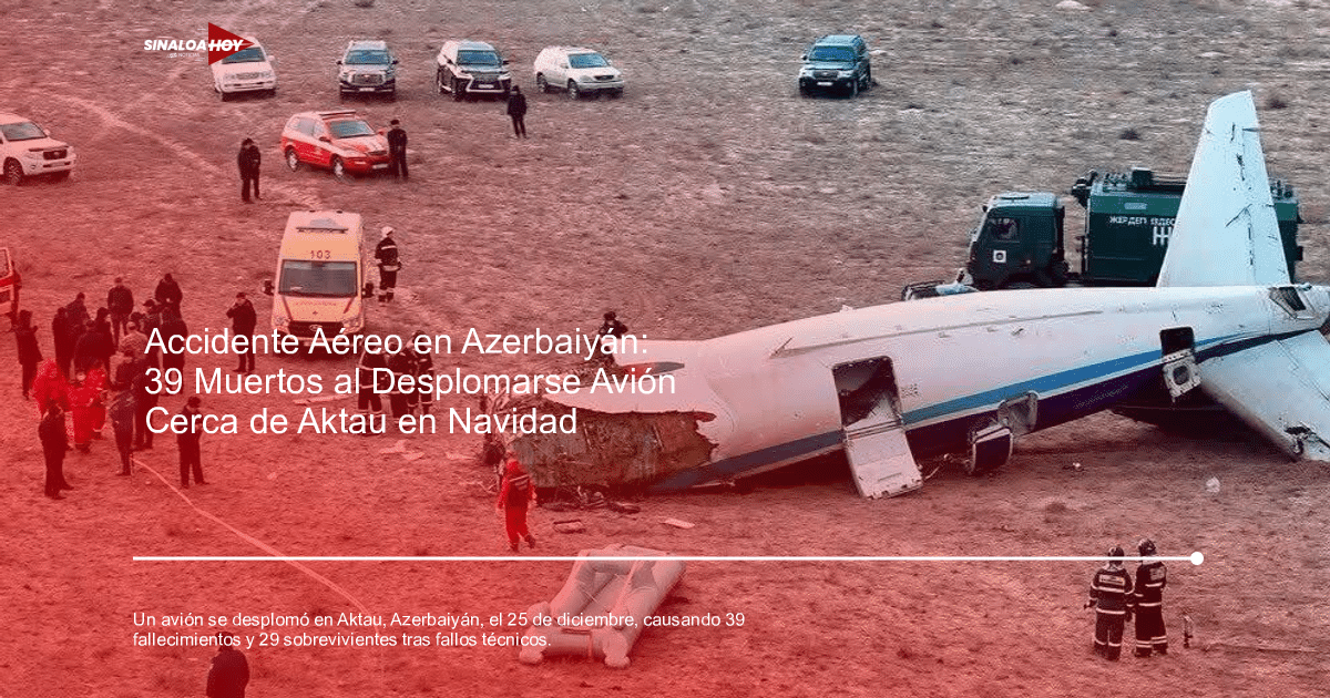 Escena de accidente aéreo en Azerbaijan con avión volcado y equipos de emergencia en acción.