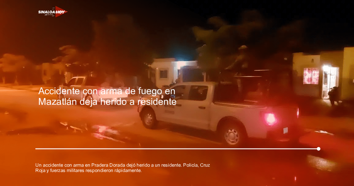 Camionetas en operativo nocturno en Pradera Dorada tras incidente con arma de fuego.