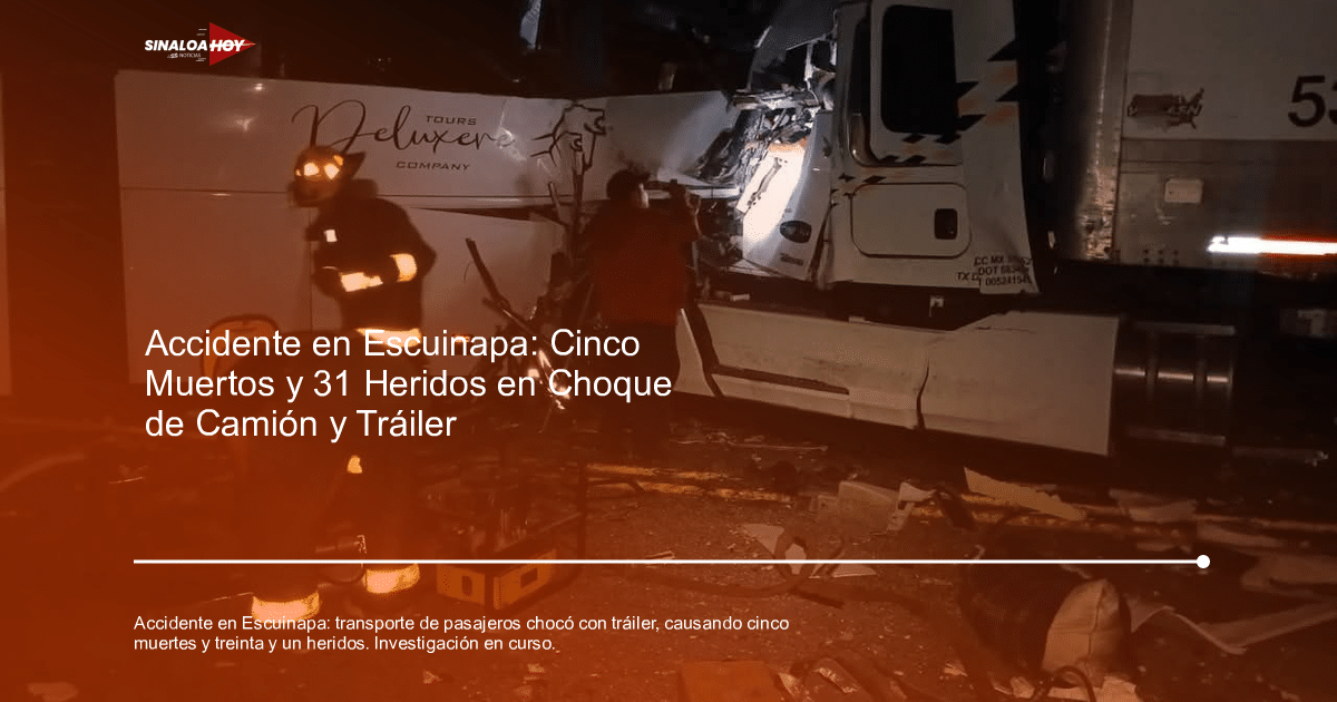 Accidente nocturno en Escuinapa entre autobús y camión con bomberos en acción