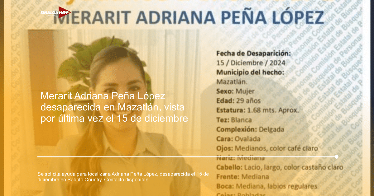 Cartel de búsqueda de Adriana Peña López con detalles de contacto y características personales.