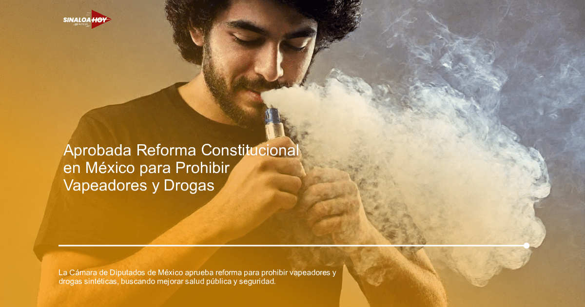 Persona exhalando vapor de un dispositivo de vapeo, en el contexto de la prohibición en México.