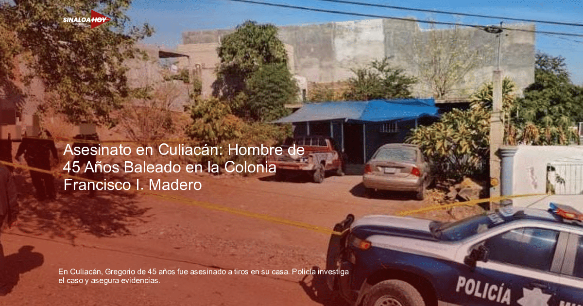 Escena del crimen en Culiacán con vehículos, policías y cinta amarilla de restricción.