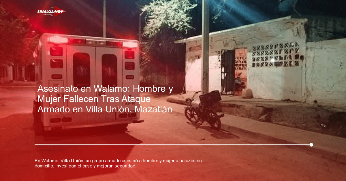 Ambulancia con luces rojas encendidas en una calle oscura, cerca de un edificio de ladrillos y una bicicleta.
