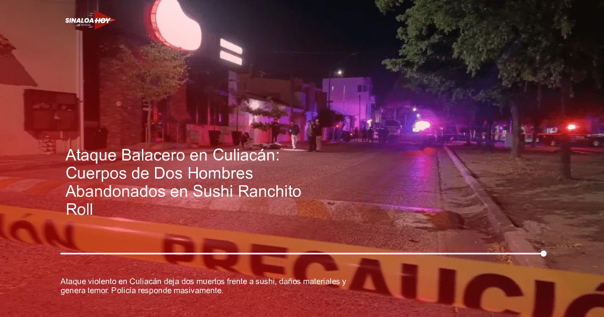 Calle nocturna en Culiacán con luces policiales y cinta de precaución tras un incidente violento.