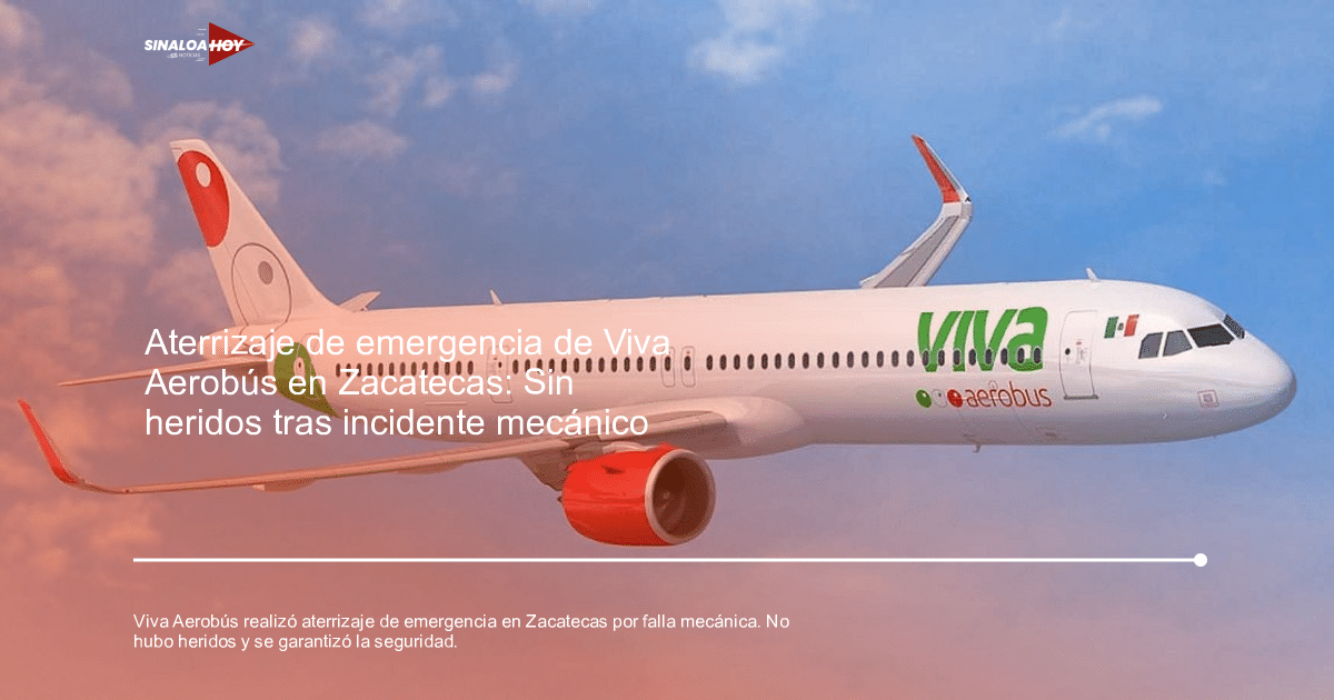 Avión de Viva Aerobús volando en cielo azul, vinculado al aterrizaje de emergencia en Zacatecas.
