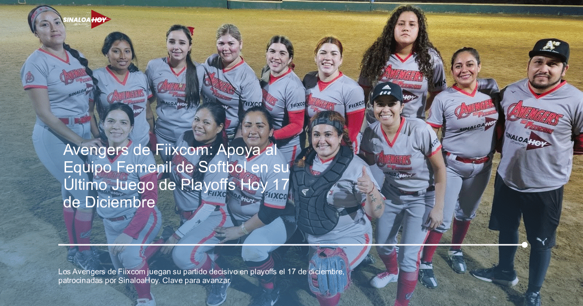 Equipo de softbol femenino 'Avengers de Fiixcom' en el campo de juego con uniformes grises y detalles rojos.