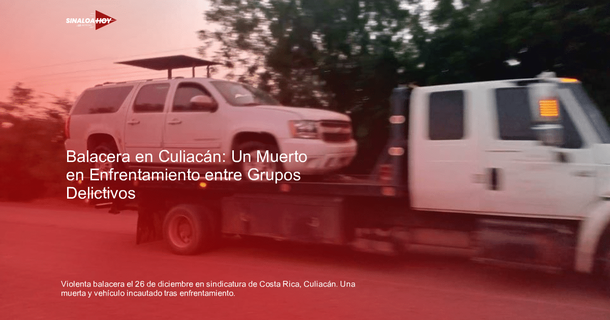 Camión de remolque con SUV blanco en carretera al atardecer, vinculado a incidente en Culiacán.