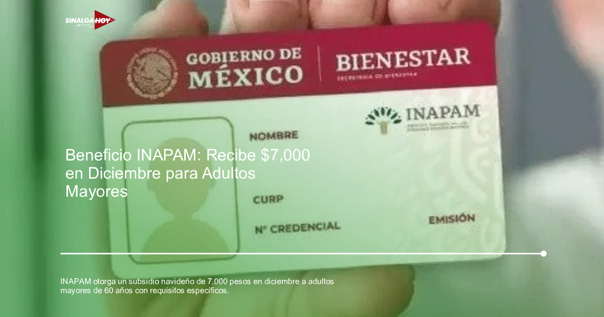 Tarjeta de identificación INAPAM del Gobierno de México sostenida por una persona, con escudo nacional y palabra 'BIENESTAR'.