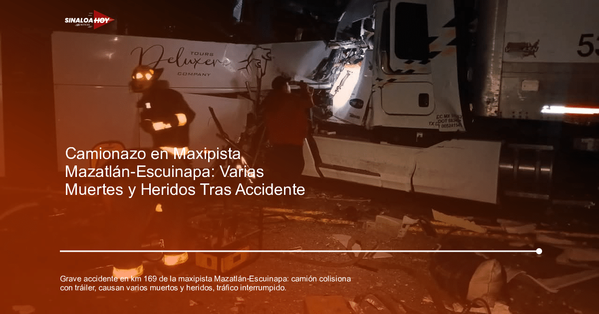 Accidente de autobús y camión en la maxipista Mazatlán-Escuinapa con bombero en acción