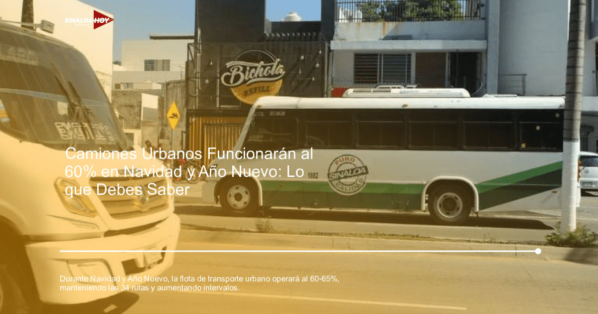 Autobús 'Puro Sinaloa' y furgoneta en calle con letrero 'Bichola Refill'.