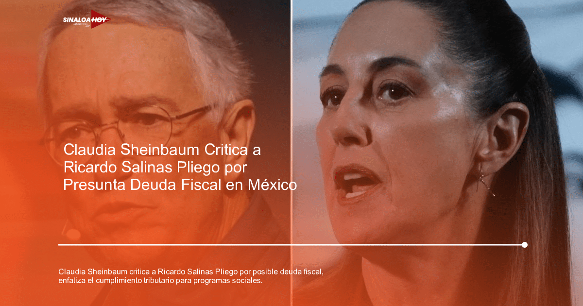 Dos personas en momentos expresivos, vinculadas al debate fiscal entre Claudia Sheinbaum y Ricardo Salinas Pliego.