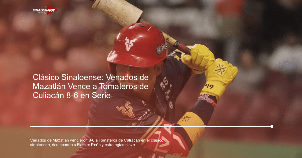 Jugador de béisbol de Venados de Mazatlán en posición de bateador con casco rojo y uniforme oscuro.