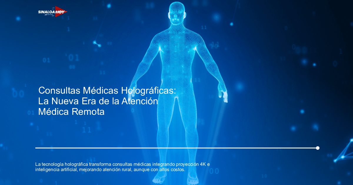 Representación holográfica de un cuerpo humano con red de puntos y líneas, simbolizando la intersección de lo físico y digital en la medicina.