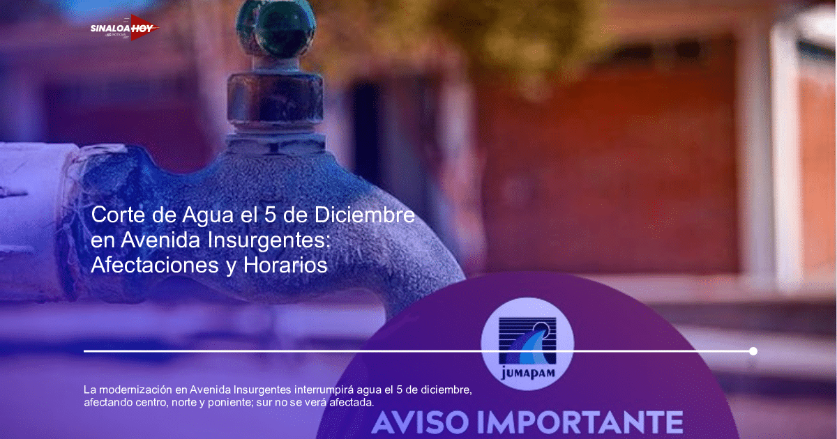Grifo de agua con logotipo de JUMAPAM y fondo de ladrillo, relacionado con la interrupción del suministro de agua por obras en la Avenida Insurgentes.