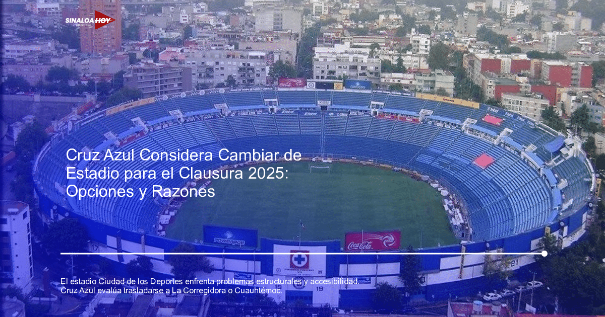 Vista aérea del Estadio Ciudad de los Deportes con gradas azules y campo bien cuidado.