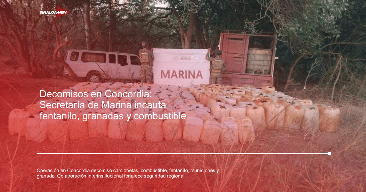 Operación de seguridad en Concordia con recipientes de plástico y personal de la Marina de México