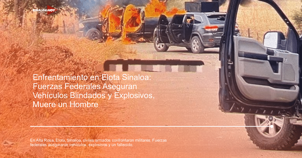 Vehículo en llamas en carretera rural de Elota, Sinaloa, tras enfrentamiento armado.