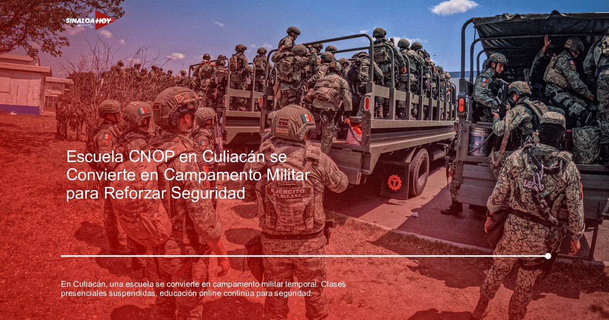 Soldados uniformados en base militar, algunos con cascos y armas, otros subiendo a vehículos de transporte bajo un cielo despejado.