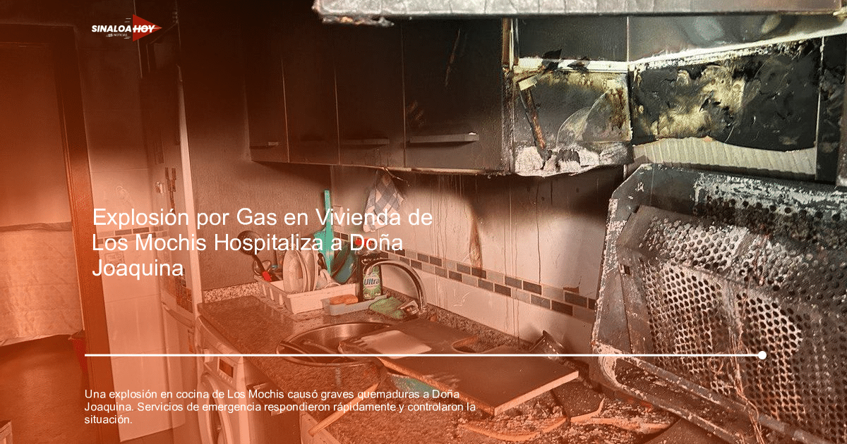 Cocina dañada por incendio con quemaduras y hollín tras explosión en Los Mochis