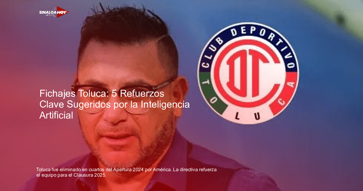 Hombre con gafas y barba junto al logo del Club Deportivo Toluca en fondo azul