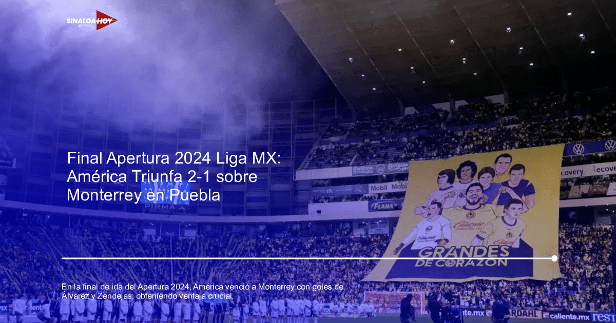 Estadio Cuauhtémoc lleno de aficionados con pancarta 'GRANDES DE CORAZÓN' durante la final de ida del Torneo Apertura 2024 entre América y Monterrey.