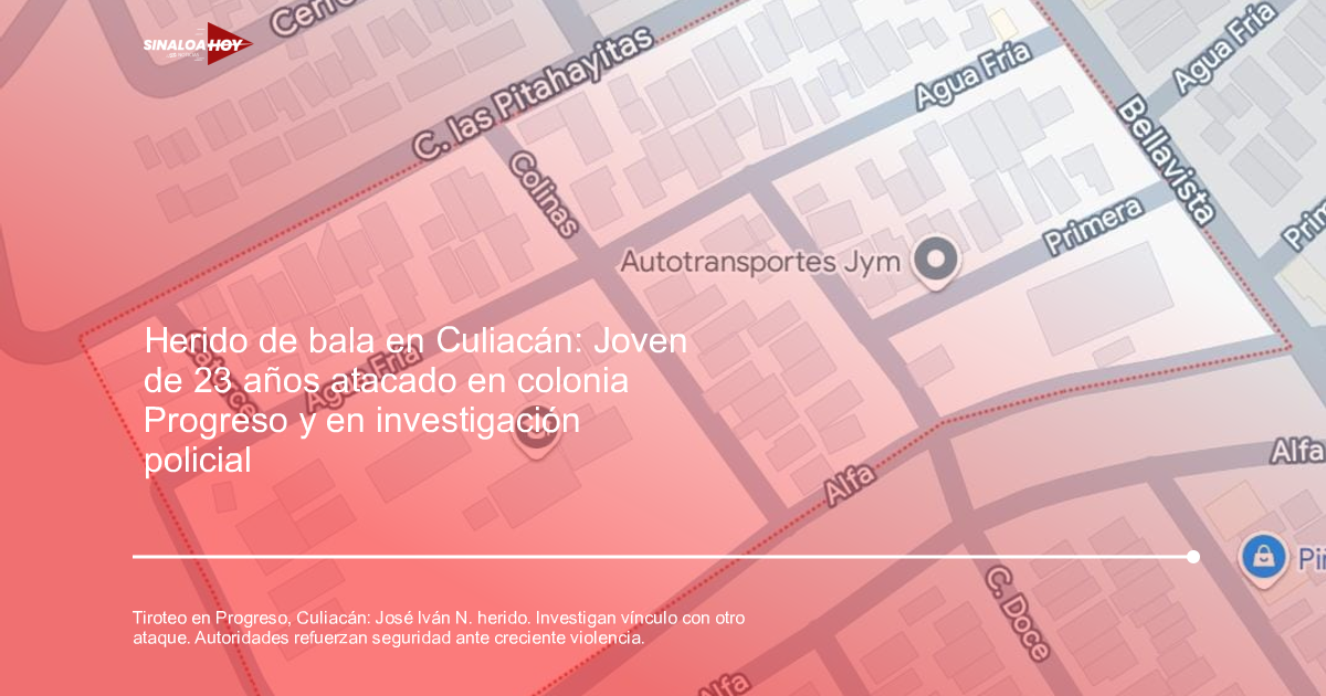 Mapa de Culiacán con calles y edificios, incluyendo un marcador para 'Autotransportes Jym'.