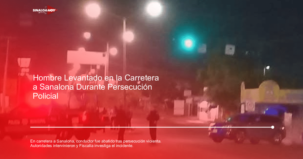 Escena nocturna con vehículos policiales y personas en la calle, iluminada por faroles y un semáforo en verde, en la carretera hacia Sanalona.