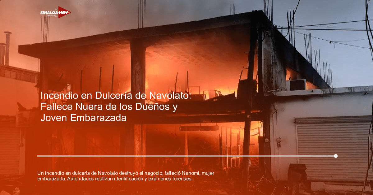 Edificio en llamas en Navolato, con humo y fuego visibles, reflejando un incendio urbano devastador.