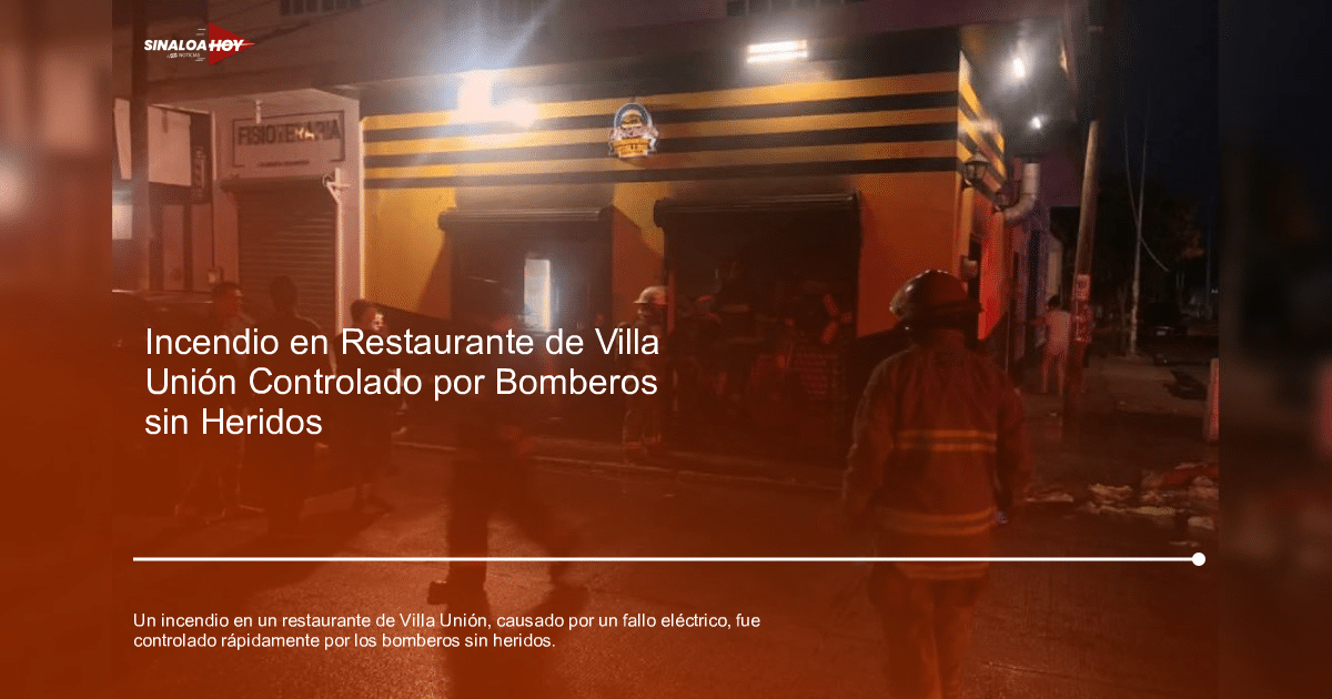 Edificio iluminado de noche con bomberos en acción tras incendio en Villa Unión