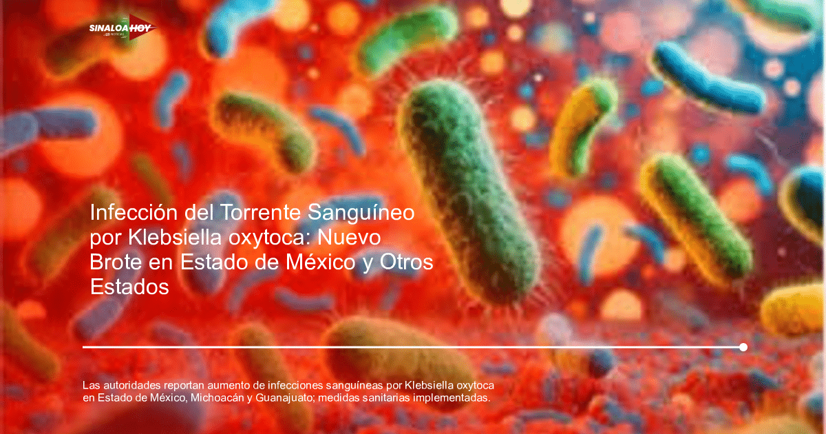 Ilustración de bacterias en colores brillantes sobre fondo abstracto, relacionada con el brote de Klebsiella oxytoca.
