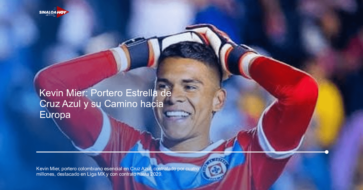 Kevin Mier celebrando con camiseta de fútbol roja y azul en Cruz Azul