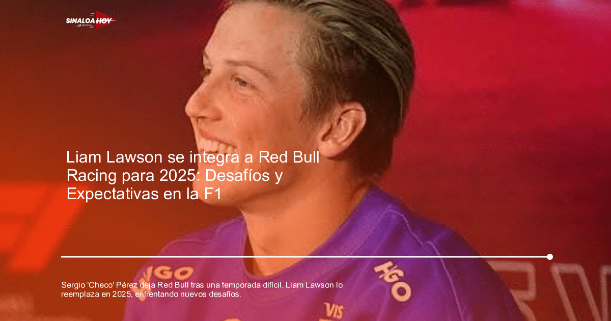 Persona sonriendo con prenda azul, relacionada con la salida de Checo Pérez de Red Bull y la llegada de Liam Lawson.