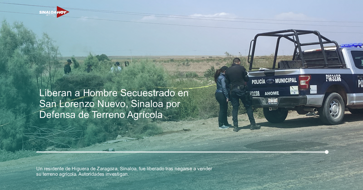 Operativo policial en entorno rural con vehículo de policía y agentes investigando cerca de área verde en Higuera de Zaragoza.