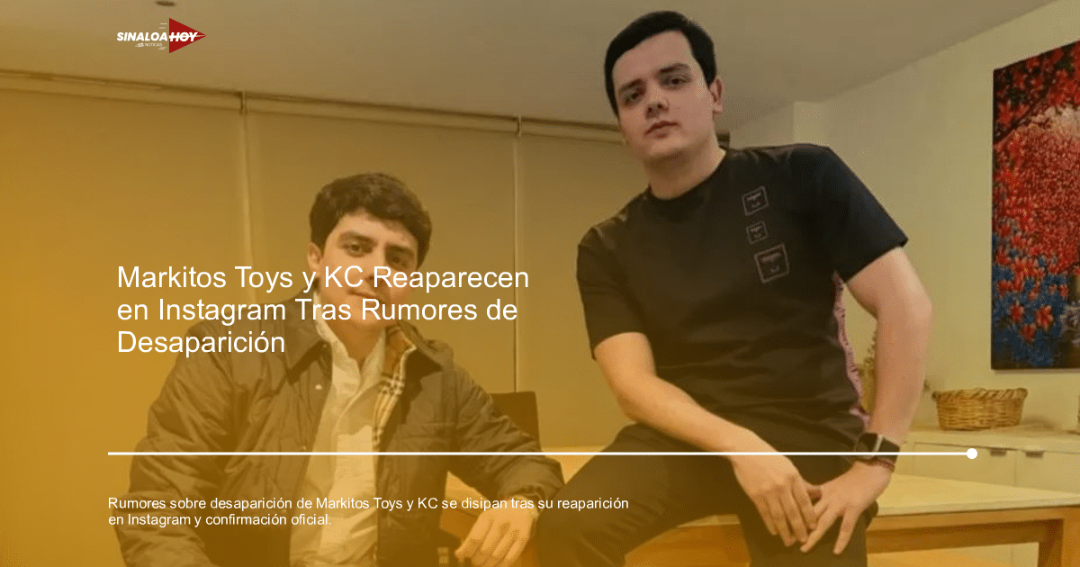 Markitos Toys y KC juntos en un ambiente interior, sentados y de pie, respectivamente, con una pintura colorida de fondo.