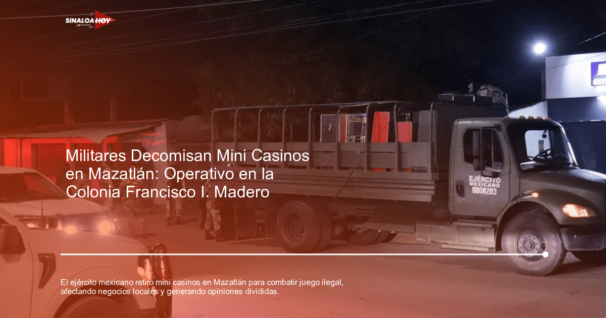 Camión militar mexicano y soldados en operativo nocturno en Mazatlán