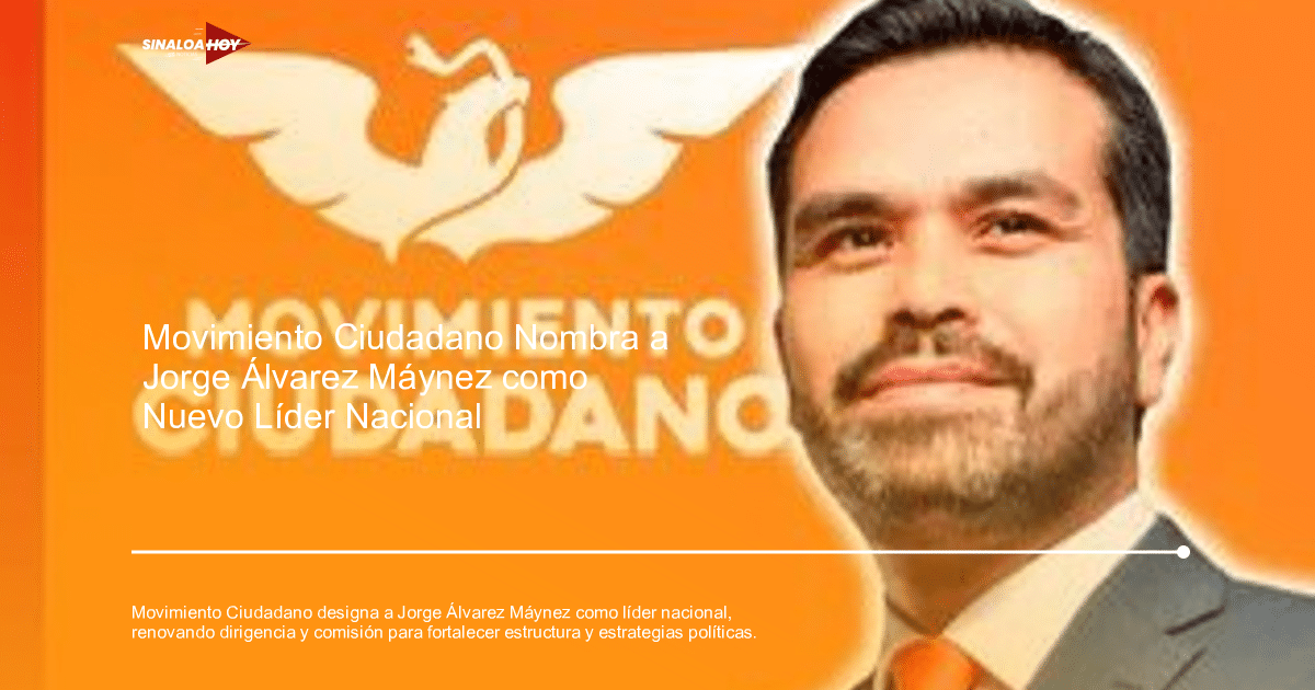 Logotipo de Movimiento Ciudadano con fondo naranja y persona sonriente, representando el cambio de dirigencia.