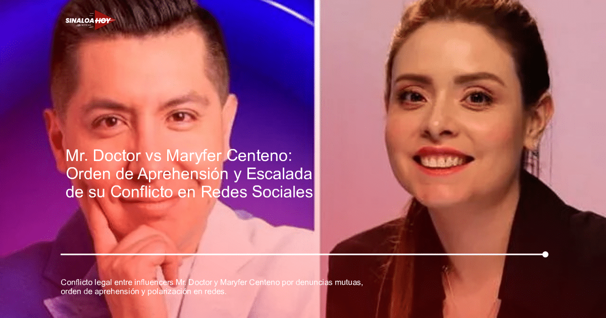 Rostros de Mr. Doctor y Maryfer Centeno simbolizando su disputa legal.