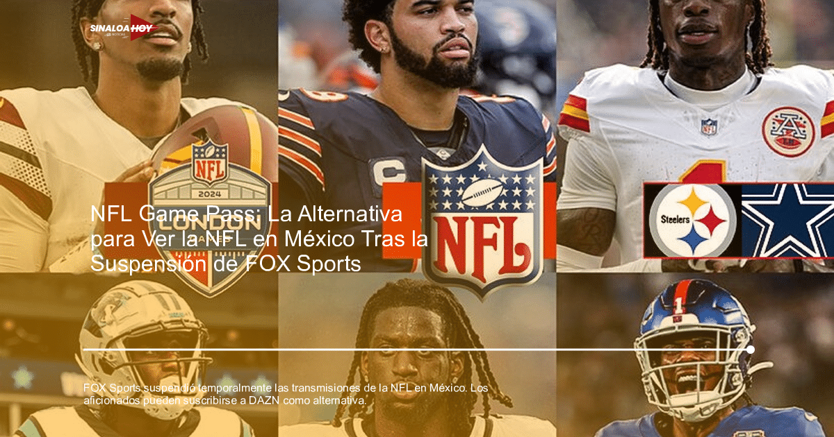 Collage de los London Games 2024 de la NFL con jugadores y logotipos de equipos.