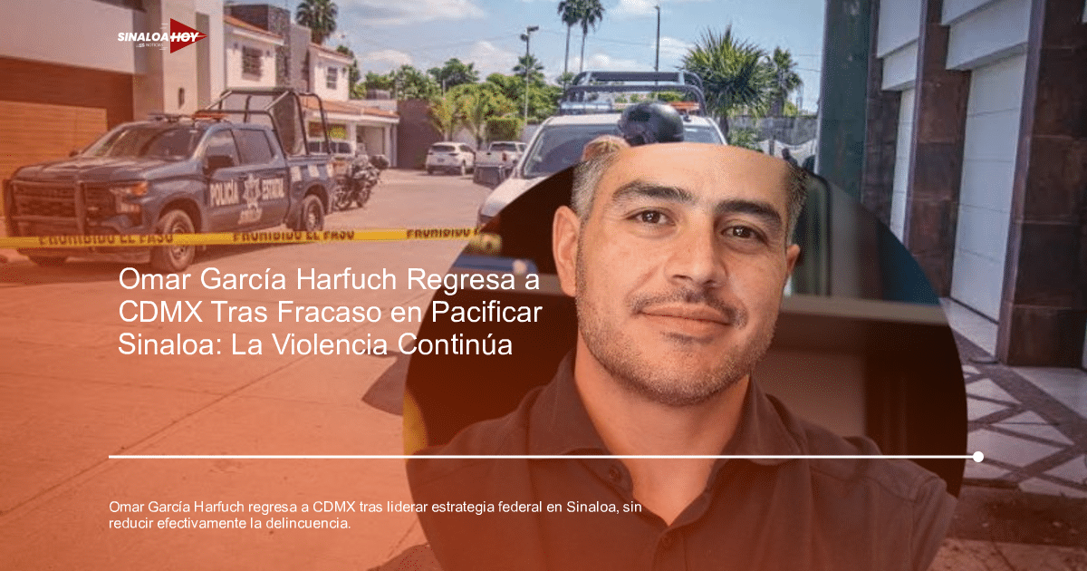 Escena policial en la Ciudad de México con vehículo de la policía y cinta de advertencia, relacionada con el regreso de Omar García Harfuch.