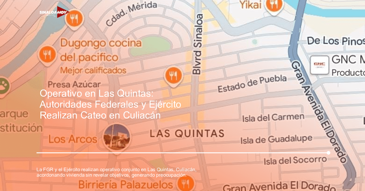 Mapa de Las Quintas en Culiacán con restaurantes y avenidas destacadas
