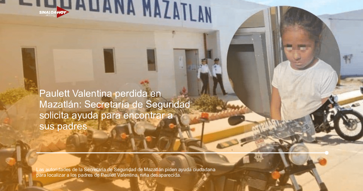 Estación de policía en Mazatlán con motos y una imagen de una niña en situación de vigilancia.