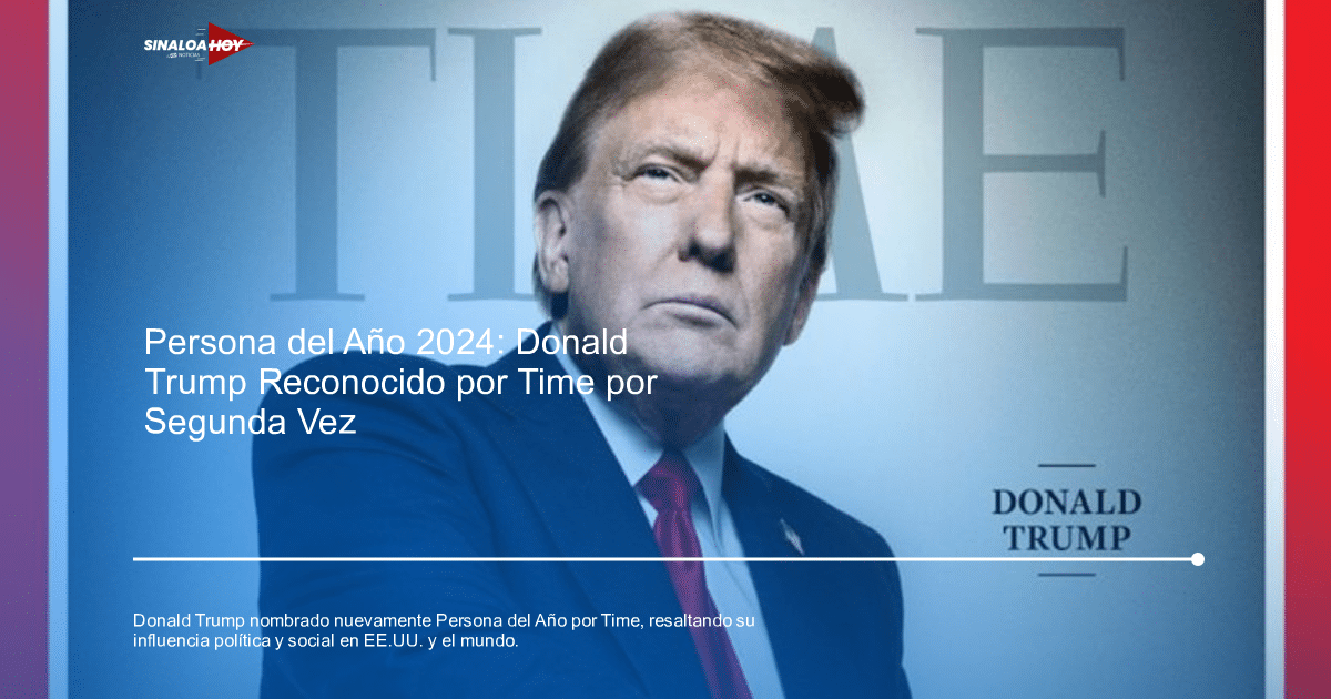 Portada de TIME con Donald Trump como Persona del Año, vistiendo traje oscuro y corbata roja.