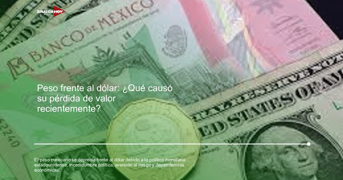 Billetes de pesos mexicanos y dólares estadounidenses, simbolizando la depreciación del peso.