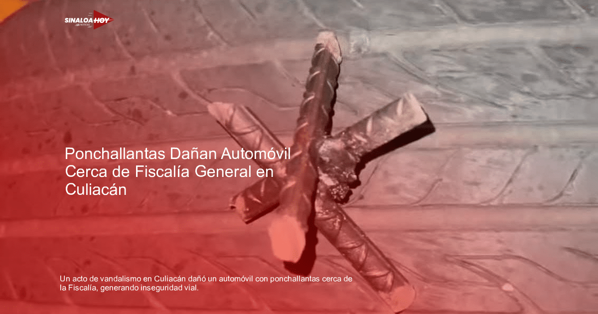 Neumático con objeto metálico incrustado, posible daño por vandalismo en Culiacán.