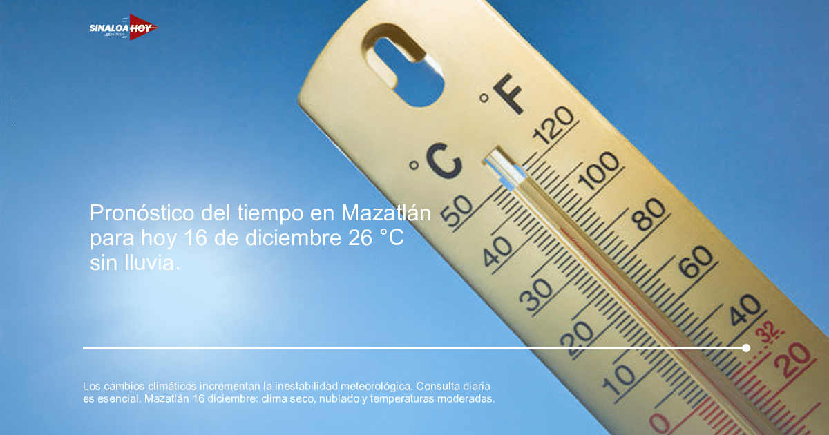 Termómetro mostrando temperaturas en °C y °F bajo el sol en un cielo despejado