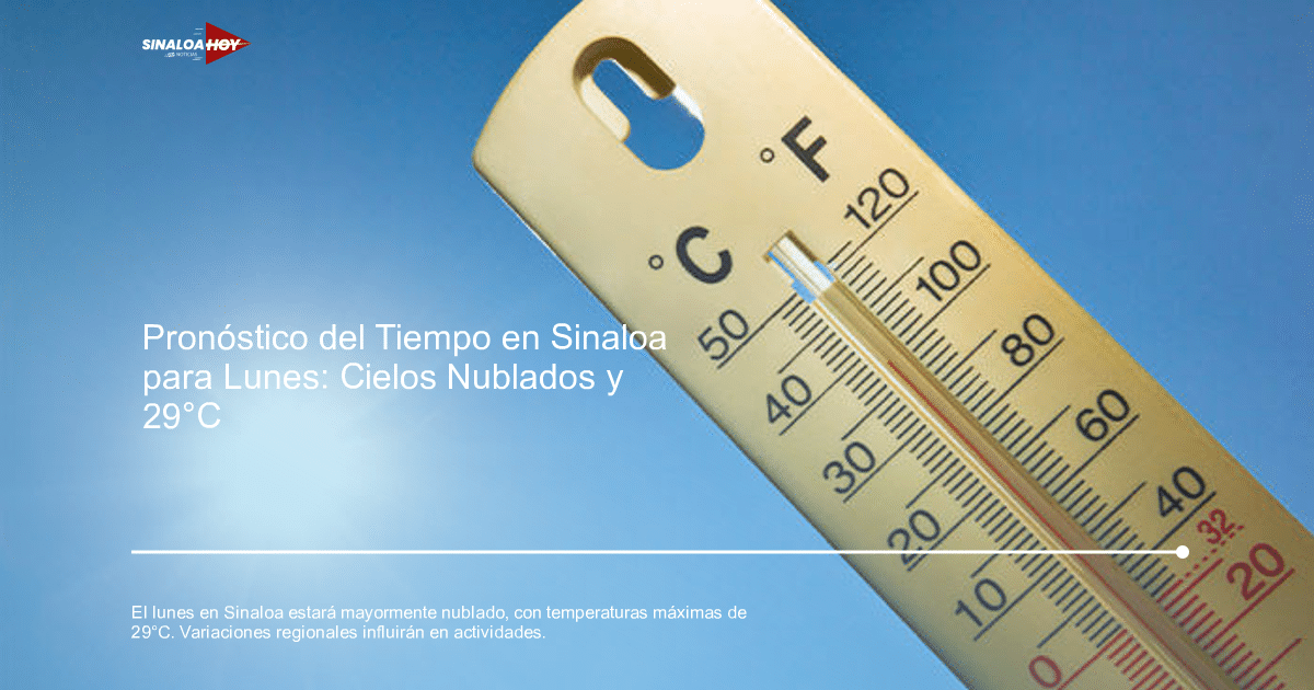 Termómetro mostrando temperatura bajo el sol en un cielo azul, relacionado con el clima en Sinaloa.