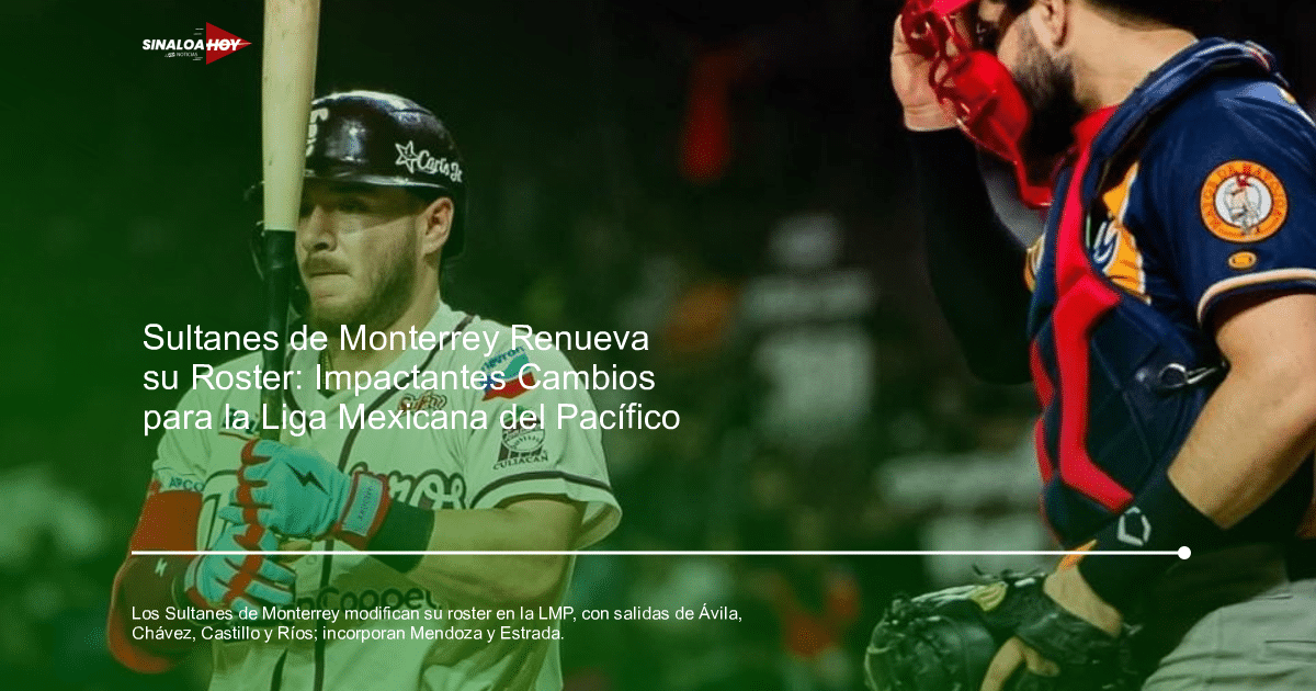 Jugador de béisbol de los Sultanes de Monterrey con bate, receptor de los Tomateros de Culiacán en el estadio.